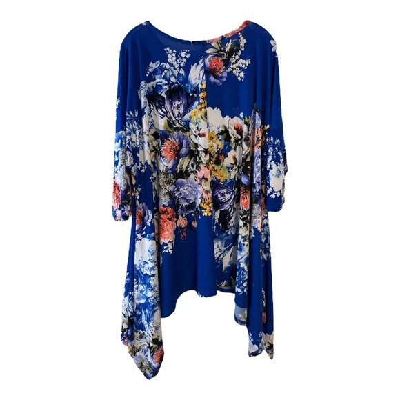 Women’s 2X Blue Floral Sharkbite Tunic & Solid Yellow V-Neck Top - Picture 5 of 8